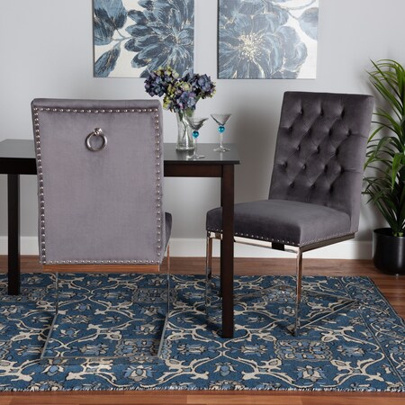 Baxton Studio Sherine Contemporary Glam and Luxe Grey Velvet Fabric and Silver Metal 2Piece Dining Chair Set 221-2PC-12907-ZORO